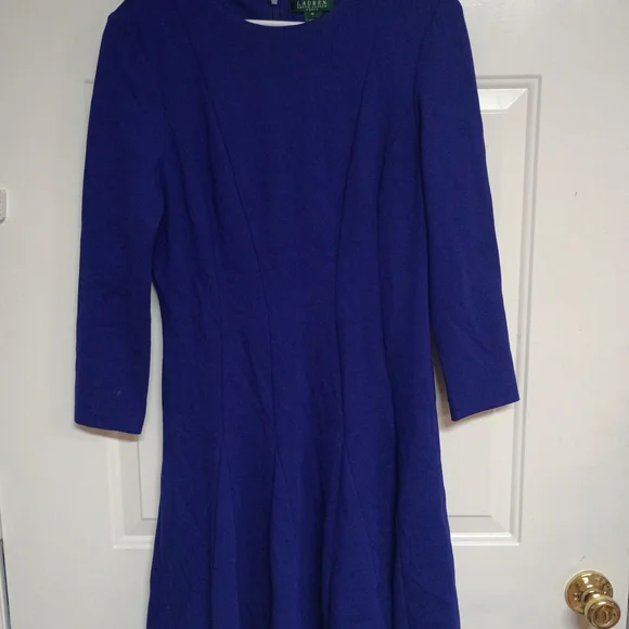 🦄 Lauren Ralph Lauren Cobalt Blue Long Sleeve Dress Size 10 - Picture 5 of 8
